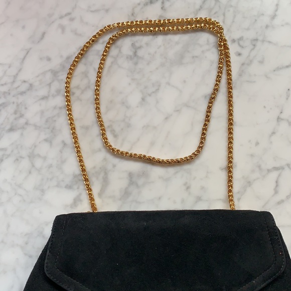 Frenchy of California vintage classic suede black gold bag crossbody purse - Picture 3 of 8